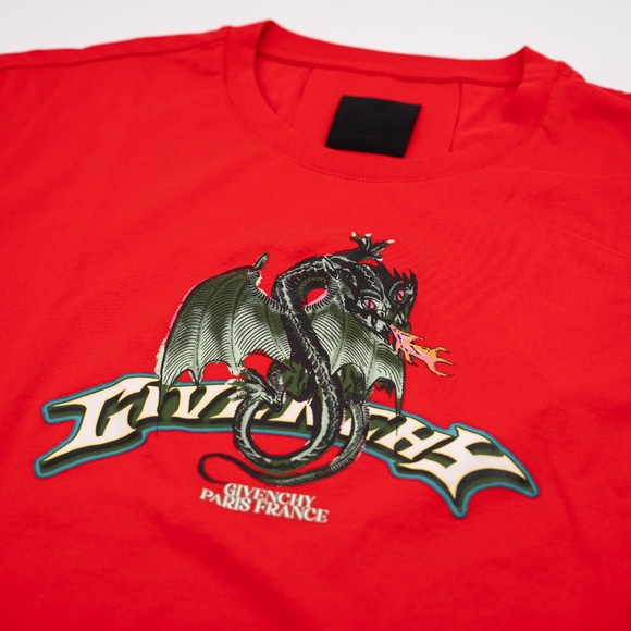 size 5XL Givenchy Red T-Shirt Dragon Slim Fit - Picture 3 of 7